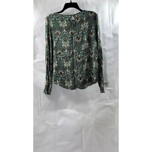 MORRIS & CO X H&M Women's Green Floral Crewneck Long Sleeve Top SZ 6 - Picture 3 of 11